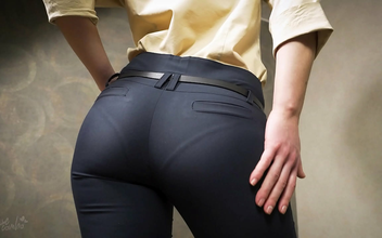 Jav Enchantress With A Luscious Ass In Tight Work Trousers Teases Visible Panty Line